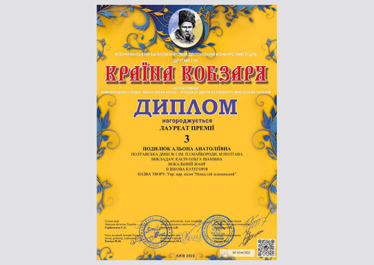 Вітаємо участників та переможців всеукраїнського конкурсу  - Країна Кобзаря