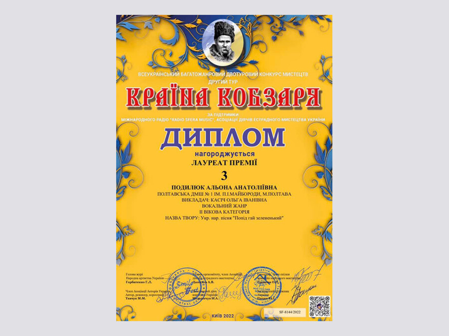 Вітаємо участників та переможців всеукраїнського конкурсу  - Країна Кобзаря